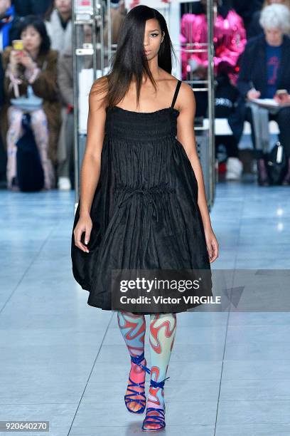 Model walks the runway at the Molly Goddard Ready to Wear Fall/Winter 2018-2019 fashion show during London Fashion Week February 2018 on February 17,...