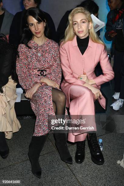 Caroline Sieber and Sabine Getty attend the Christopher Kane show during London Fashion Week February 2018 at Tate Britian on February 19, 2018 in...