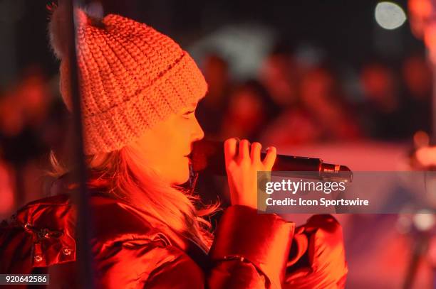 South Korea American singer Colbie Caillat warms up on the set of the Today Show in the Olympic Cluster before the women's hockey semi finals between...