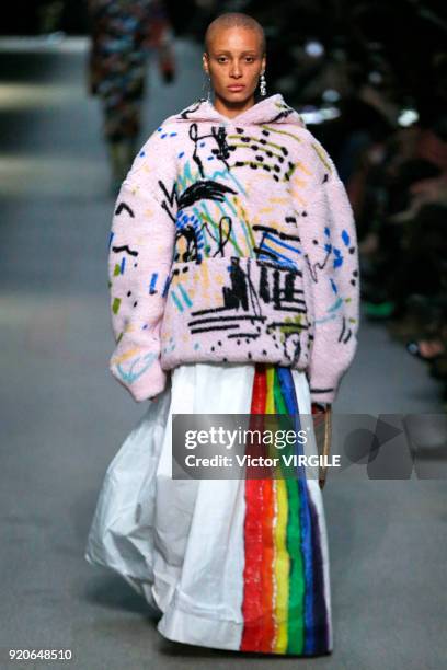 Adwoa Aboah walks the runway at the Burberry Ready to Wear Fall/Winter 2018-2019 fashion show during London Fashion Week February 2018 on February...