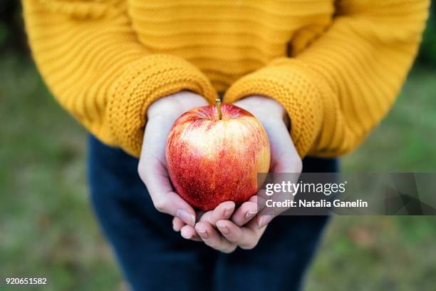 girl holding apple - atlanta georgia food stock pictures, royalty-free photos & images