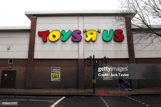 Closing down signs sit outside Toys R Us on New Kent Road on February 19, 2018 in London, England. The toy retailer which employs 3,000 people faces...