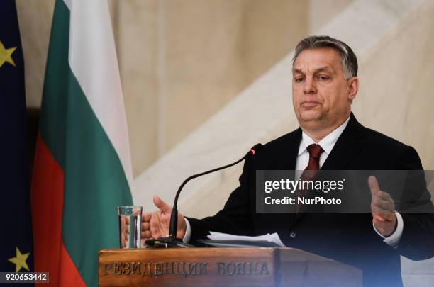 Hungarian Prime Minister Viktor Orban, during press conference with the Bulgarian Prime Minister Boyko Borisov, following a bilateral governmental...