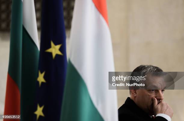 Hungarian Prime Minister Viktor Orban, during press conference with the Bulgarian Prime Minister Boyko Borisov, following a bilateral governmental...