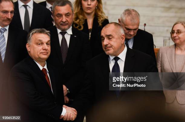 Prime Minister of Bulgaria, Boyko Borisov, R, and Hungarian Prime Minister Viktor Orban, L, hold a joint press conference following a bilateral...