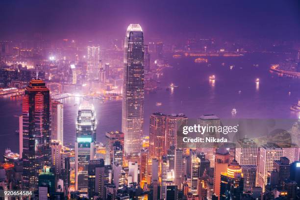 hong kong skyline at night - tsim sha tsui stock pictures, royalty-free photos & images