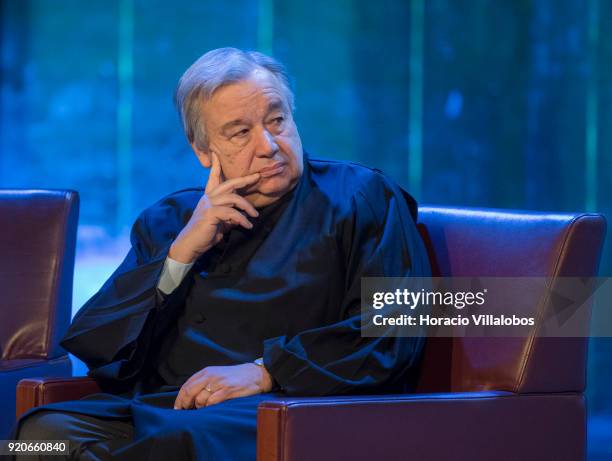 Secretary General Antonio Guterres at Universidade de Lisboa during the ceremony in which Guterres receives an honorary doctorate degree on February...