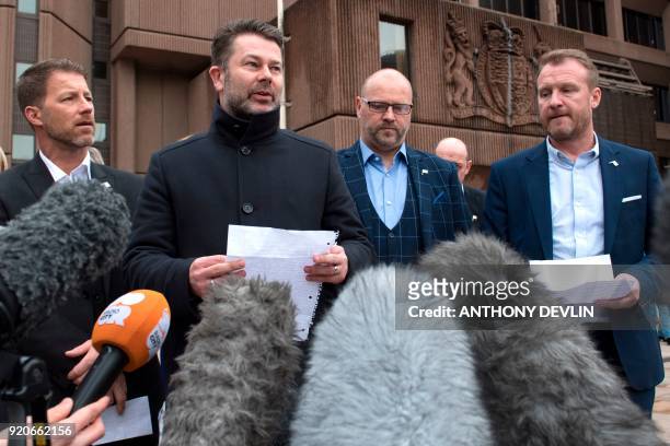 Abuse victims of former football coach Barry Bennell Steve Walters, Gary Cliffe, Chris Unsworth and Micky Fallon speak outside Liverpool Crown Court...