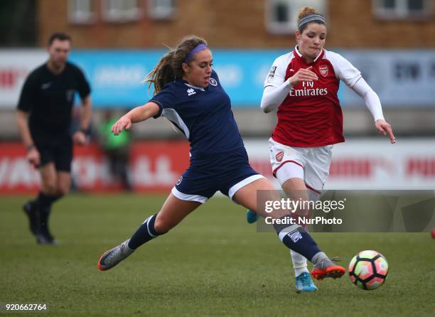 Amber Gaylor of Millwall Lionesses L.F.C during The FA Women's Cup Fifth Round match between Arsenal against Millwall Lionesses at Meadow Park...