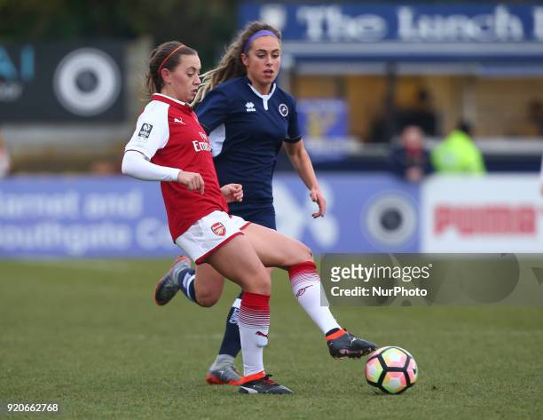 Katie McCabe of Arsenal during The FA Women's Cup Fifth Round match between Arsenal against Millwall Lionesses at Meadow Park Borehamwood FC on 18...