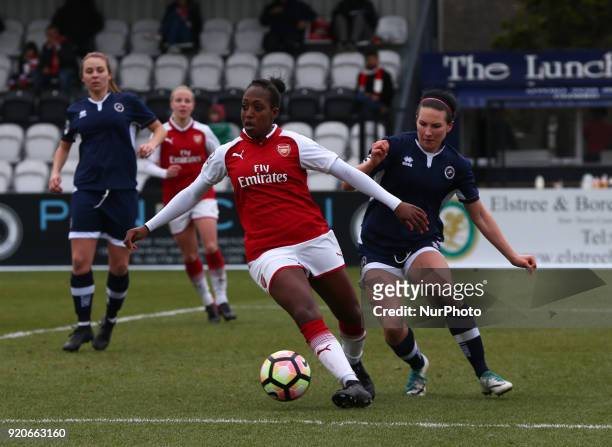 Danielle Carter of Arsenal during The FA Women's Cup Fifth Round match between Arsenal against Millwall Lionesses at Meadow Park Borehamwood FC on 18...