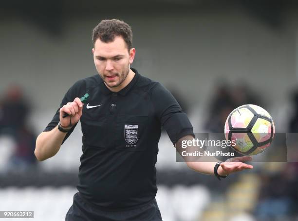 Referee Alex Rayment during The FA Women's Cup Fifth Round match between Arsenal against Millwall Lionesses at Meadow Park Borehamwood FC on 18 Feb...