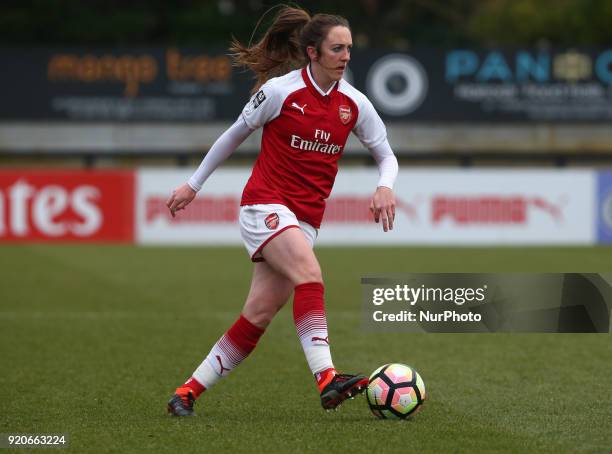 Lisa Evans of Arsenal during The FA Women's Cup Fifth Round match between Arsenal against Millwall Lionesses at Meadow Park Borehamwood FC on 18 Feb...