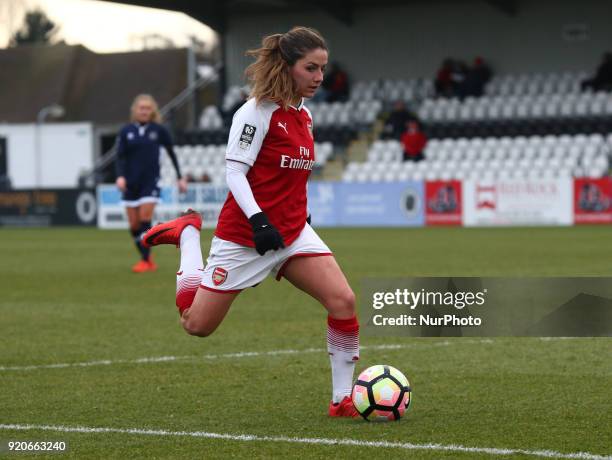 Danielle van de Donk of Arsenal during The FA Women's Cup Fifth Round match between Arsenal against Millwall Lionesses at Meadow Park Borehamwood FC...