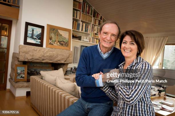 Ski champion Jean-Claude Killy is photographed with his partner for Paris Match on January 15, 2018 in Cologny, Switzerland.