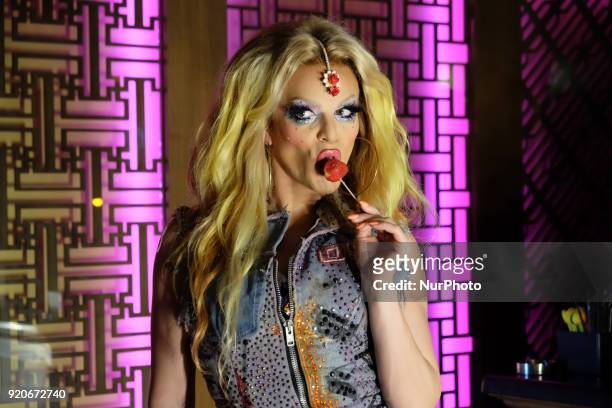 American drag artist Willam Belli poses for the press before his drag show at hotel The Lalit's nightclub 'Kitty Su' in New Delhi on 17th February,...