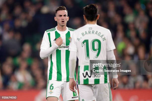 Fabian Ruiz Pena of Real Betis, Antonio Barragan of Real Betis during the La Liga Santander match between Real Betis Sevilla v Real Madrid at the...