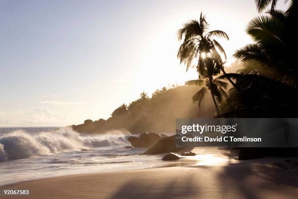 crashing surf, anse intendance, mahe, seychelles - seychelles stock pictures, royalty-free photos & images
