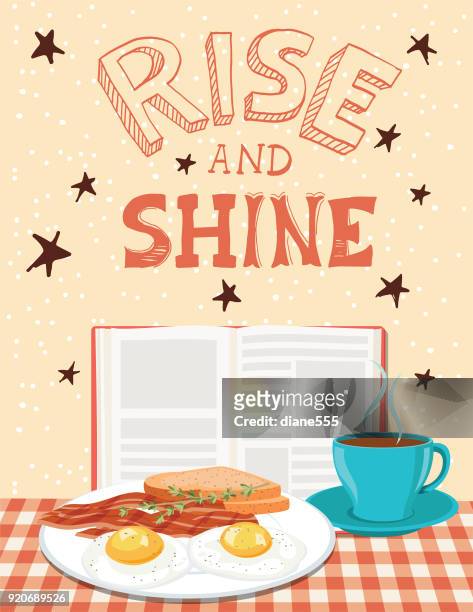 illustrations, cliparts, dessins animés et icônes de la main de typographie dessinée derrière les aliments du petit déjeuner - petit déjeuner