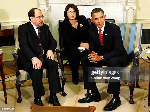 President Barack Obama meets with Iraqi Prime Minister Nuri al-Maliki in the Oval Office of the White House October 20, 2009 in Washington, DC....