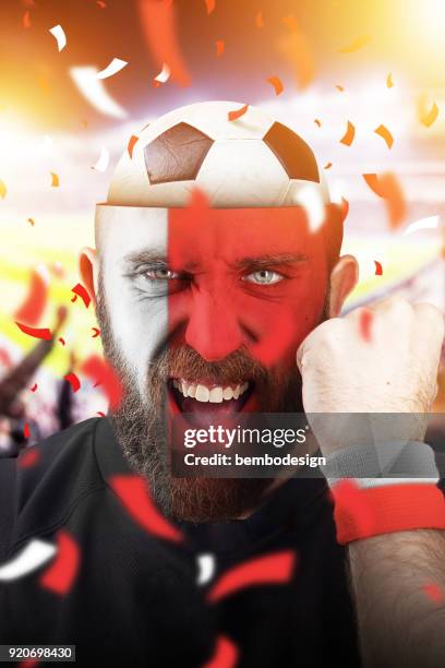 polish soccer fan with football inside the head - poland soccer fans stock pictures, royalty-free photos & images