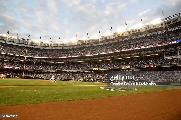 Burnett of the New York Yankees pitches the first pitch of Game 2 to Denard Span of the Minnesota Twins on October 9, 2009 at Yankee Stadium in New...