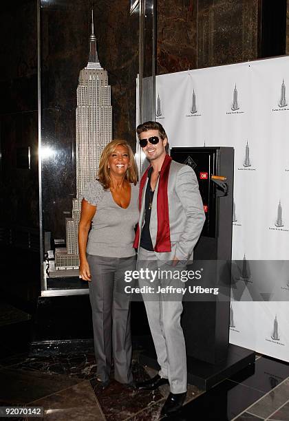 Grammy nominated songwriter Denise Rich and Performer Robin Thicke light The Empire State Building for Gabrielle�s Angel Foundation for Cancer...