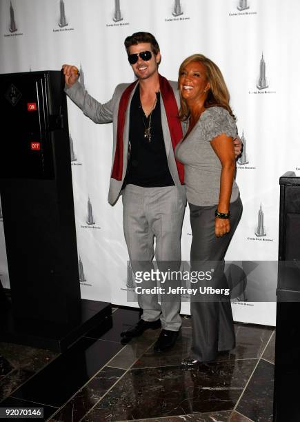 Performer Robin Thicke and Grammy nominated songwriter Denise Rich light The Empire State Building for Gabrielle�s Angel Foundation for Cancer...