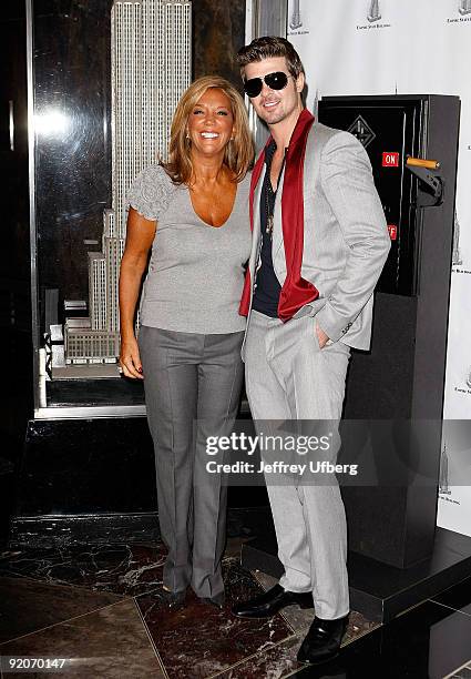 Grammy nominated songwriter Denise Rich and Performer Robin Thicke light The Empire State Building for Gabrielle�s Angel Foundation for Cancer...