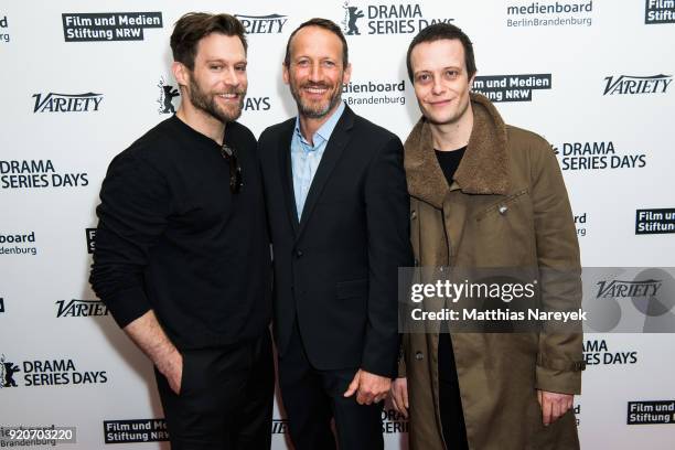 Ken Duken, Wotan Wilke Moehring and August Diehl attend the 'Das Parfum' premiere during the 68th Berlinale International Film Festival Berlin at Zoo...