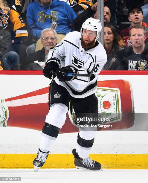 Jake Muzzin of the Los Angeles Kings skates against the Pittsburgh Penguins at PPG Paints Arena on February 15, 2018 in Pittsburgh, Pennsylvania.