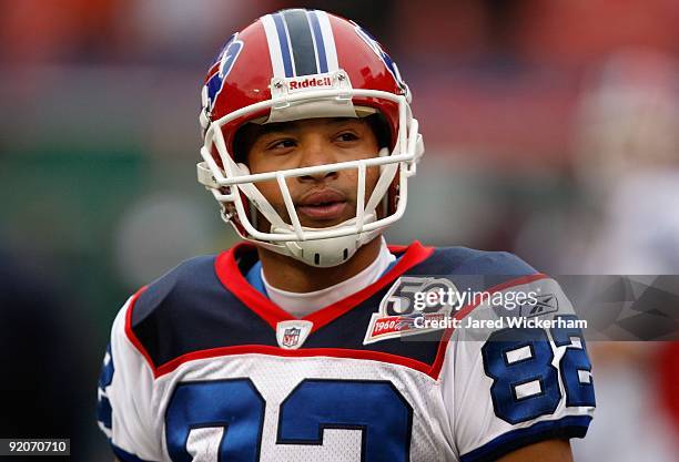 Josh Reed of the Buffalo Bills warms up prior to the game against the New York Jets on October 18, 2009 at Giants Stadium in East Rutherford, New...