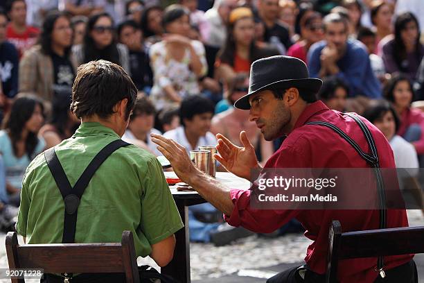 Artists of the Spanish Street Circus 'Cruzando el Charco' perform during the Cervantino International Festival 2009 on October 19, 2009 in...