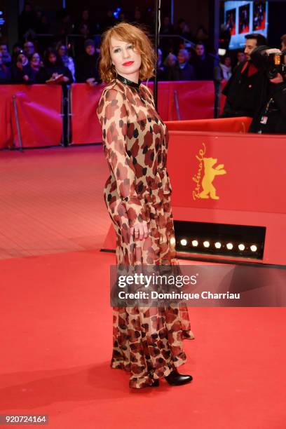 Birgit Minichmayr attends the '3 Days in Quiberon' premiere during the 68th Berlinale International Film Festival Berlin at Berlinale Palast on...