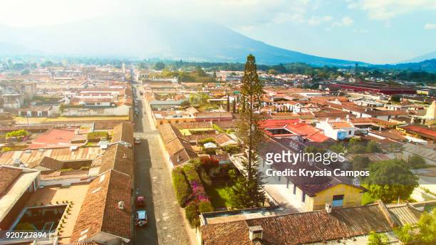 landscape at city of antigua at morning haze - guatemala - christian campos stock pictures, royalty-free photos & images