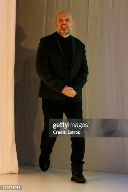 Designer Hussein Chalayan at the Chalayan show during London Fashion Week February 2018 at Sadlers Wells Theatre on February 17, 2018 in London,...