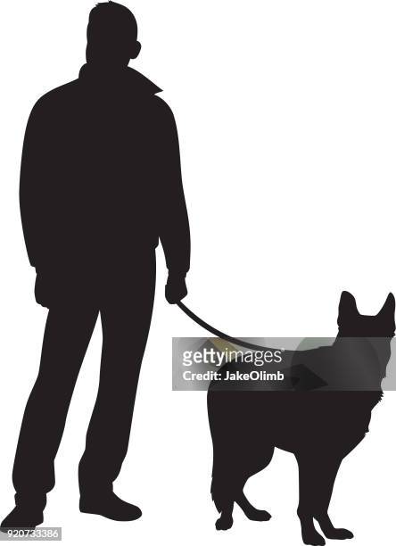 mann mit hund silhouette - hund leine stock-grafiken, -clipart, -cartoons und -symbole
