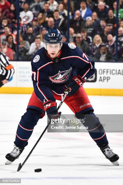 Josh Anderson of the Columbus Blue Jackets skates against the Philadelphia Flyers on February 16, 2018 at Nationwide Arena in Columbus, Ohio.