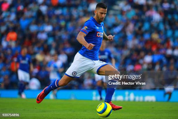 Edgar Mendez of Cruz Azul drives the ball during the 8th round match between Cruz Azul and Puebla as part of the Torneo Clausura 2018 Liga MX at Azul...