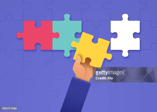 putting together a puzzle - solution stock illustrations