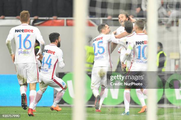 Steaua's Filipe Teixeira celebration after the goal during the Stage 25 of the Romanian First League Football match, between Steaua Bucharest and...