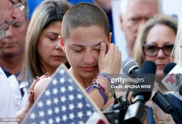 Marjory Stoneman Douglas High School student Emma Gonzalez speaks at a rally for gun control at the Broward County Federal Courthouse in Fort...