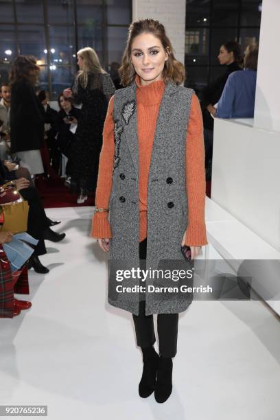 Olivia Palermo attends the Emilia Wickstead show during London Fashion Week February 2018 at Great Portland Street on February 19, 2018 in London,...