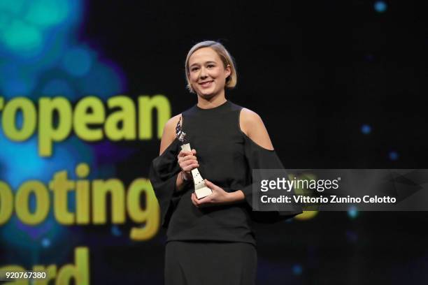 Alba August receives the award at the European Shooting Stars 2018 award ceremony and '3 Days in Quiberon' premiere during the 68th Berlinale...