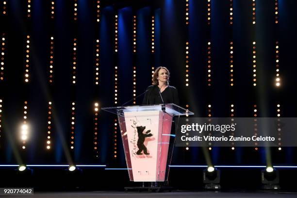 Jury Member Mijke de Jong on stage at the European Shooting Stars 2018 award ceremony and '3 Days in Quiberon' premiere during the 68th Berlinale...
