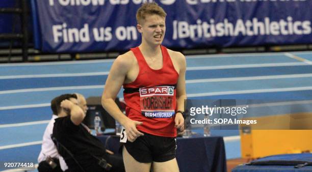 Cameron Corbishley competing in the Mens 5000m Race Walk in Birmingham England during the British Indoor Championships.