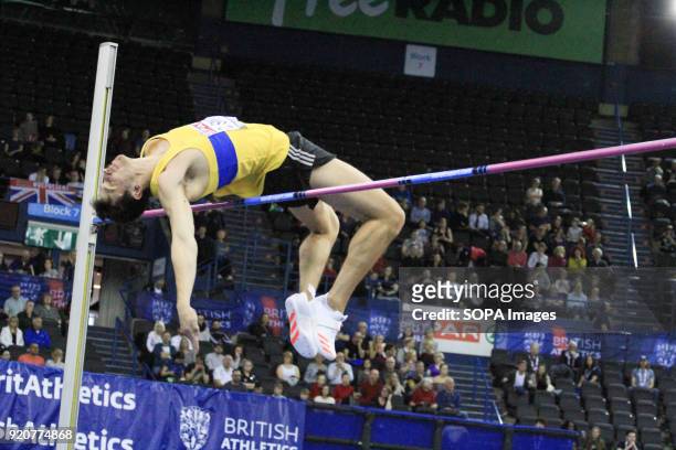 David Smith competes during the Men's high jump at the British Indoor Championships in Birmingham.