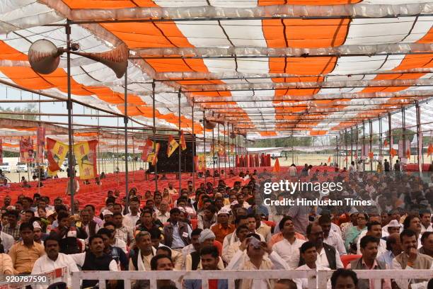 People during Patidar Anamat Andolan Samiti leader Hardik Patel`s public meeting organised to mark the 388th birth anniversary of Chhatrapati Shivaji...