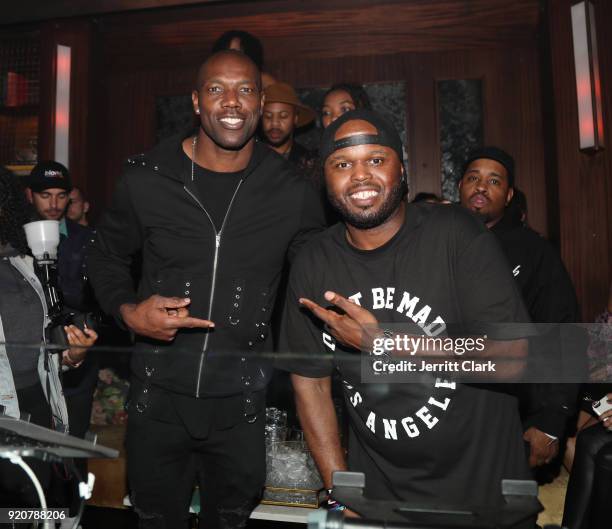 Hall of Famer Terrell Owens and DJ Steph Floss attend Adidas Closing Party presented by Remy Martin on February 18, 2018 in Los Angeles, California.