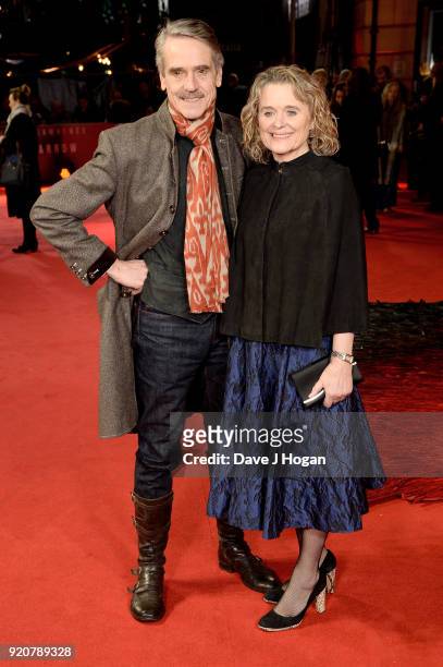 Jeremy Irons and Sinead Cusack attend the European Premiere of 'Red Sparrow' at Vue West End on February 19, 2018 in London, England.
